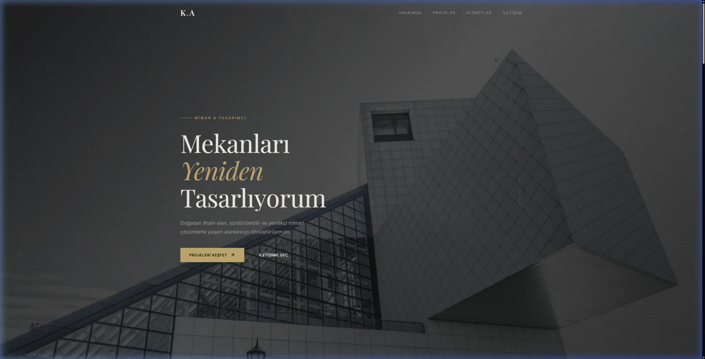 Kaan Arslan mimarlık portfolyosunun gerçek ana sayfa ekran görüntüsü